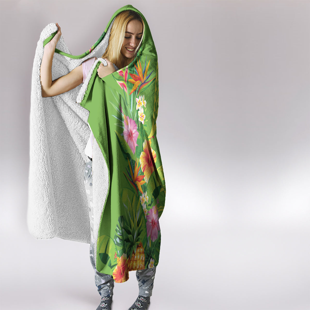Polynesian Tribal Flower Tattoo Hooded Blanket Special Lime Green Vibe LT9 - Polynesian Pride