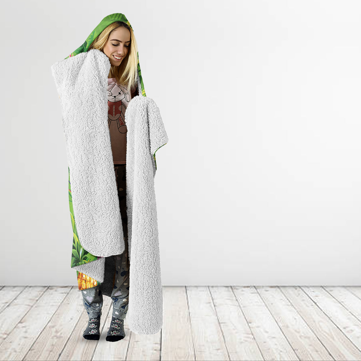 Polynesian Tribal Flower Tattoo Hooded Blanket Special Lime Green Vibe LT9 - Polynesian Pride