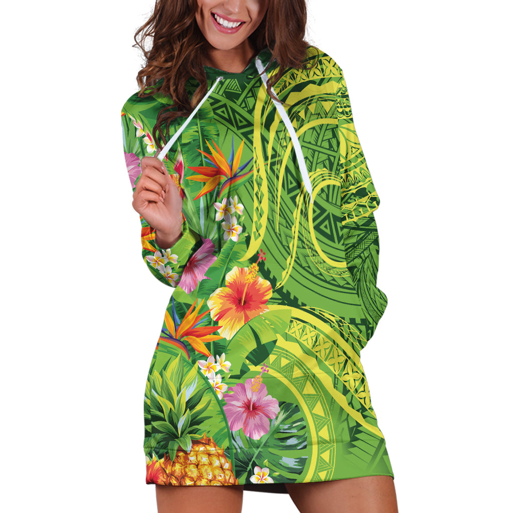 Polynesian Tribal Flower Tattoo Hoodie Dress Special Lime Green Vibe LT9 Lime Green - Polynesian Pride
