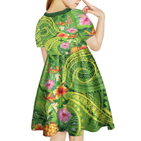 Polynesian Tribal Flower Tattoo Kid Short Sleeve Dress Special Lime Green Vibe LT9 - Polynesian Pride