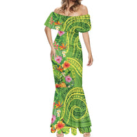 Polynesian Tribal Flower Tattoo Mermaid Dress Special Lime Green Vibe
