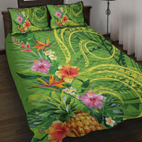 Polynesian Tribal Flower Tattoo Quilt Bed Set Special Lime Green Vibe