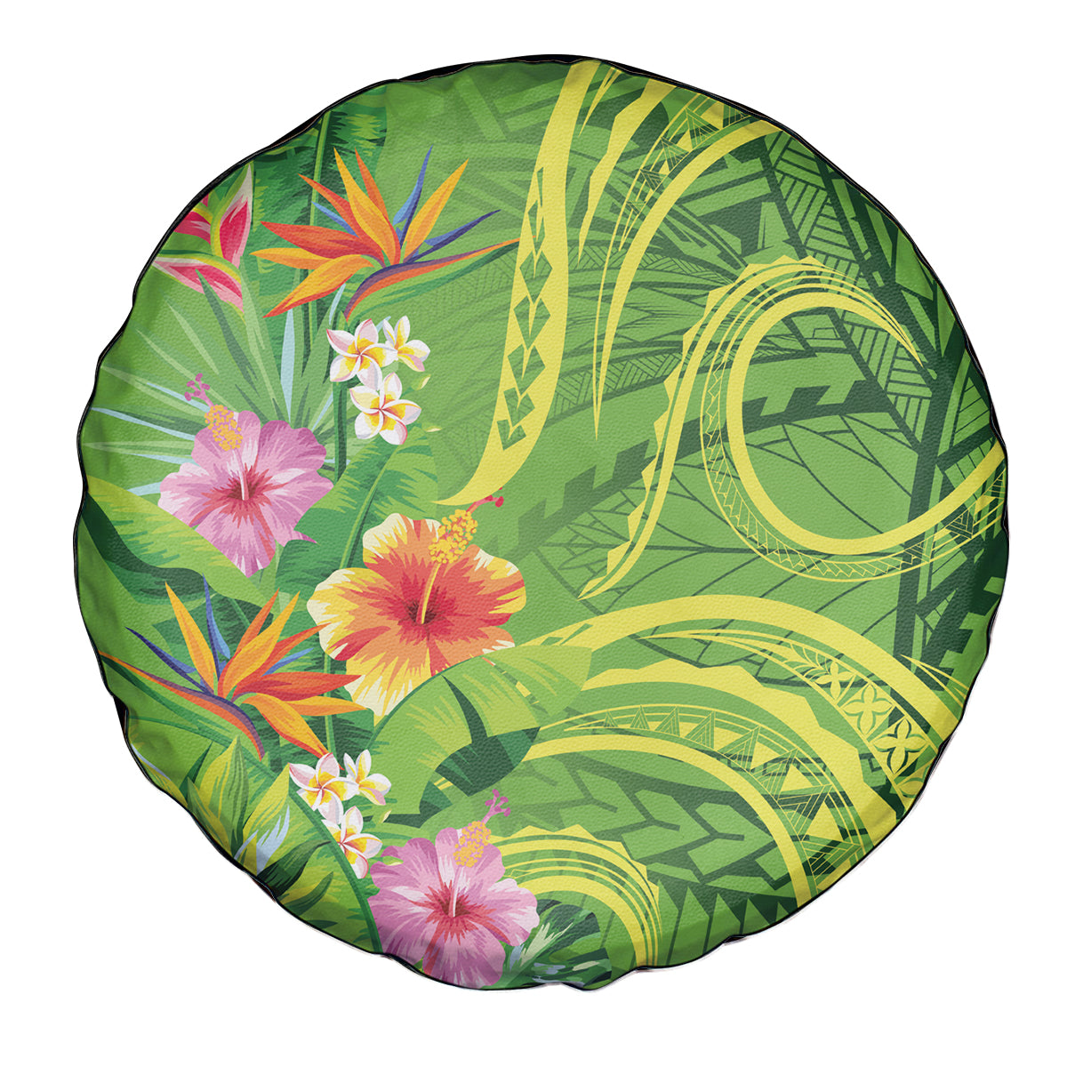 Polynesian Tribal Flower Tattoo Spare Tire Cover Special Lime Green Vibe