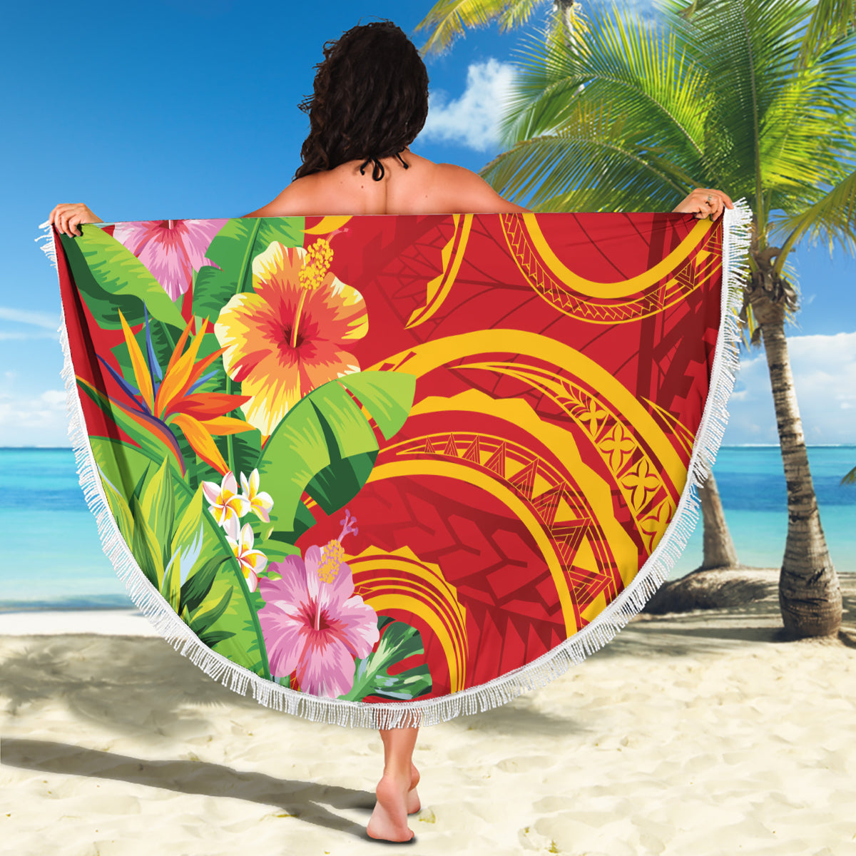 Polynesian Tribal Flower Tattoo Beach Blanket Special Vermilion Vibe