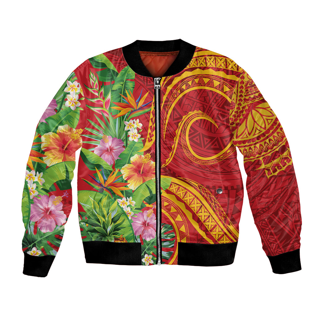 Polynesian Tribal Flower Tattoo Bomber Jacket Special Vermilion Vibe