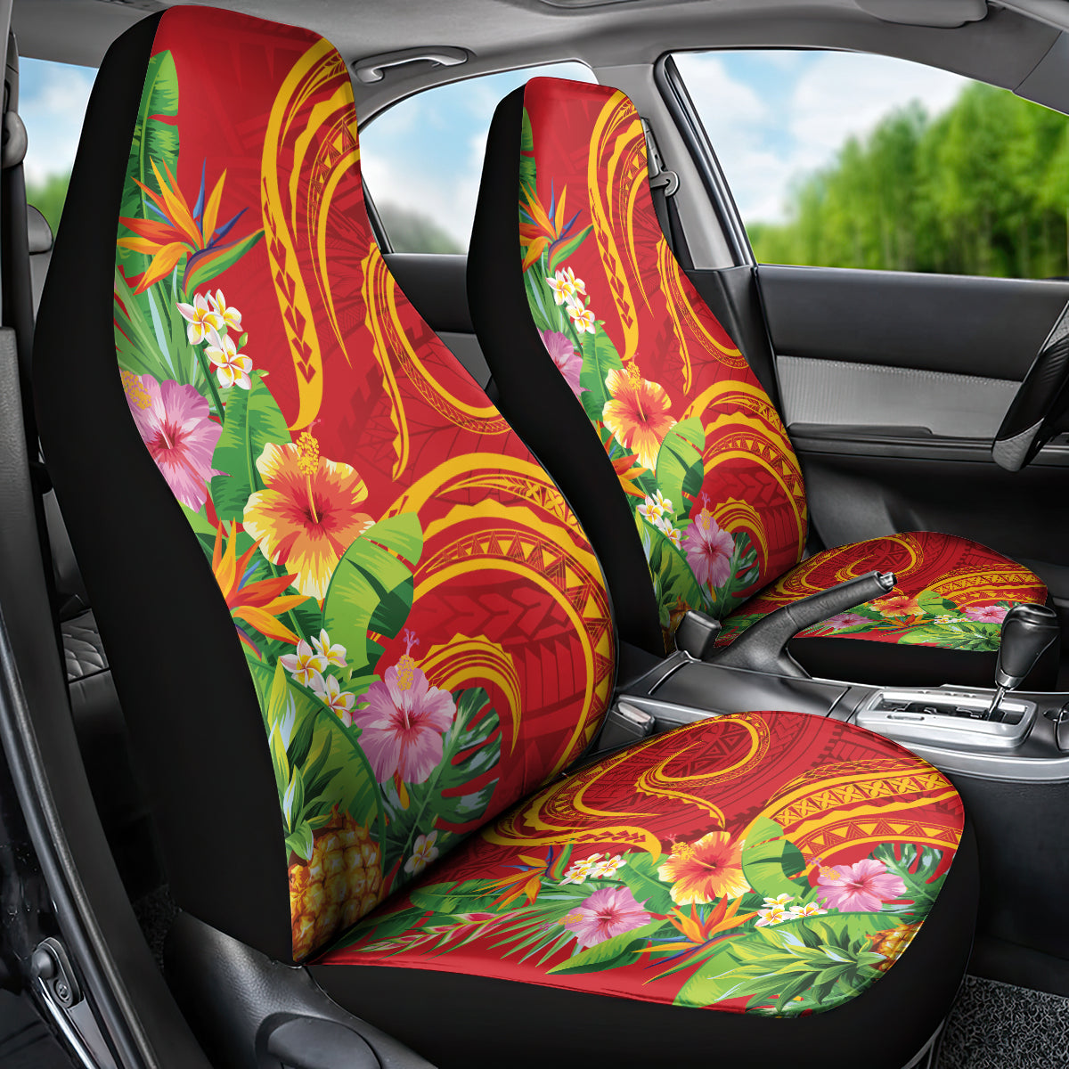 Polynesian Tribal Flower Tattoo Car Seat Cover Special Vermilion Vibe
