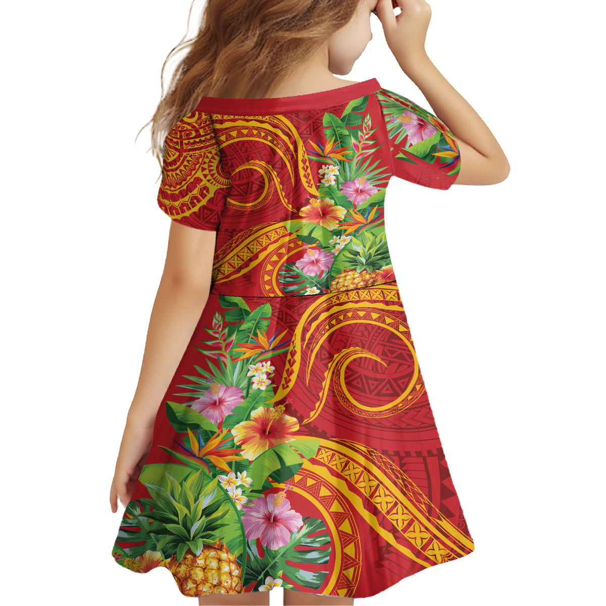 Polynesian Tribal Flower Tattoo Family Matching Off The Shoulder Long Sleeve Dress and Hawaiian Shirt Special Vermilion Vibe