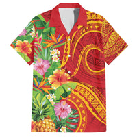 Polynesian Tribal Flower Tattoo Family Matching Short Sleeve Bodycon Dress and Hawaiian Shirt Special Vermilion Vibe