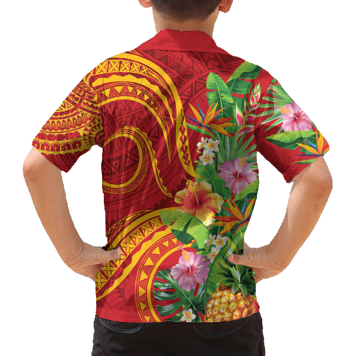 Polynesian Tribal Flower Tattoo Family Matching Tank Maxi Dress and Hawaiian Shirt Special Vermilion Vibe LT9 - Polynesian Pride