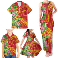 Polynesian Tribal Flower Tattoo Family Matching Tank Maxi Dress and Hawaiian Shirt Special Vermilion Vibe LT9 - Polynesian Pride