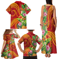 Polynesian Tribal Flower Tattoo Family Matching Tank Maxi Dress and Hawaiian Shirt Special Vermilion Vibe LT9 - Polynesian Pride