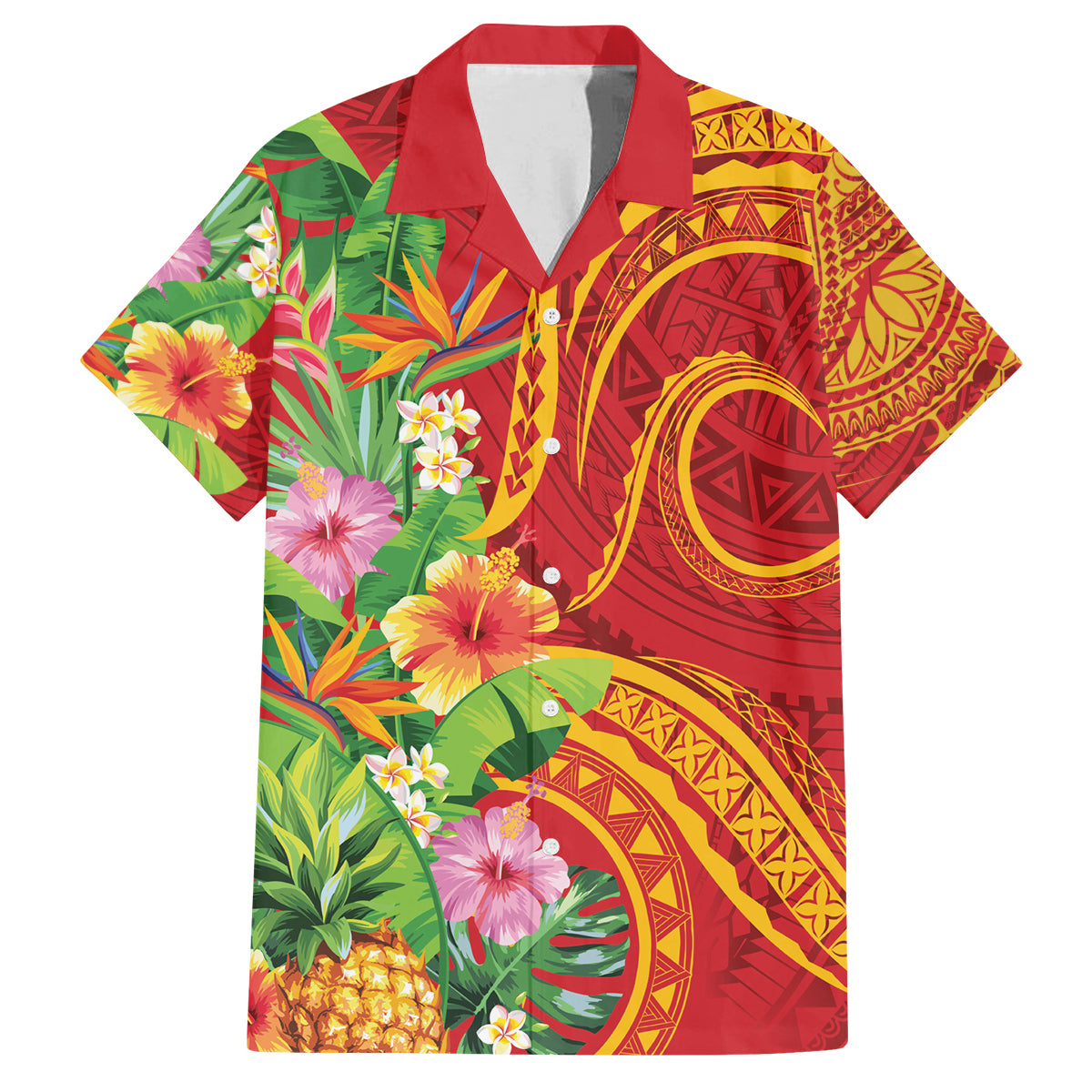 Polynesian Tribal Flower Tattoo Family Matching Tank Maxi Dress and Hawaiian Shirt Special Vermilion Vibe LT9 Dad's Shirt - Short Sleeve Brownish-red - Polynesian Pride