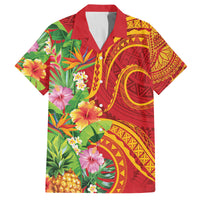 Polynesian Tribal Flower Tattoo Family Matching Tank Maxi Dress and Hawaiian Shirt Special Vermilion Vibe LT9 Dad's Shirt - Short Sleeve Brownish-red - Polynesian Pride