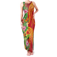 Polynesian Tribal Flower Tattoo Family Matching Tank Maxi Dress and Hawaiian Shirt Special Vermilion Vibe LT9 Mom's Dress Brownish-red - Polynesian Pride