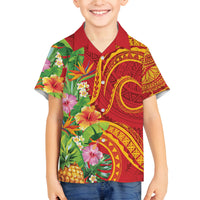 Polynesian Tribal Flower Tattoo Family Matching Tank Maxi Dress and Hawaiian Shirt Special Vermilion Vibe LT9 Son's Shirt Brownish-red - Polynesian Pride
