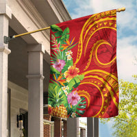 Polynesian Tribal Flower Tattoo Garden Flag Special Vermilion Vibe LT9 House Flag Brownish-red - Polynesian Pride