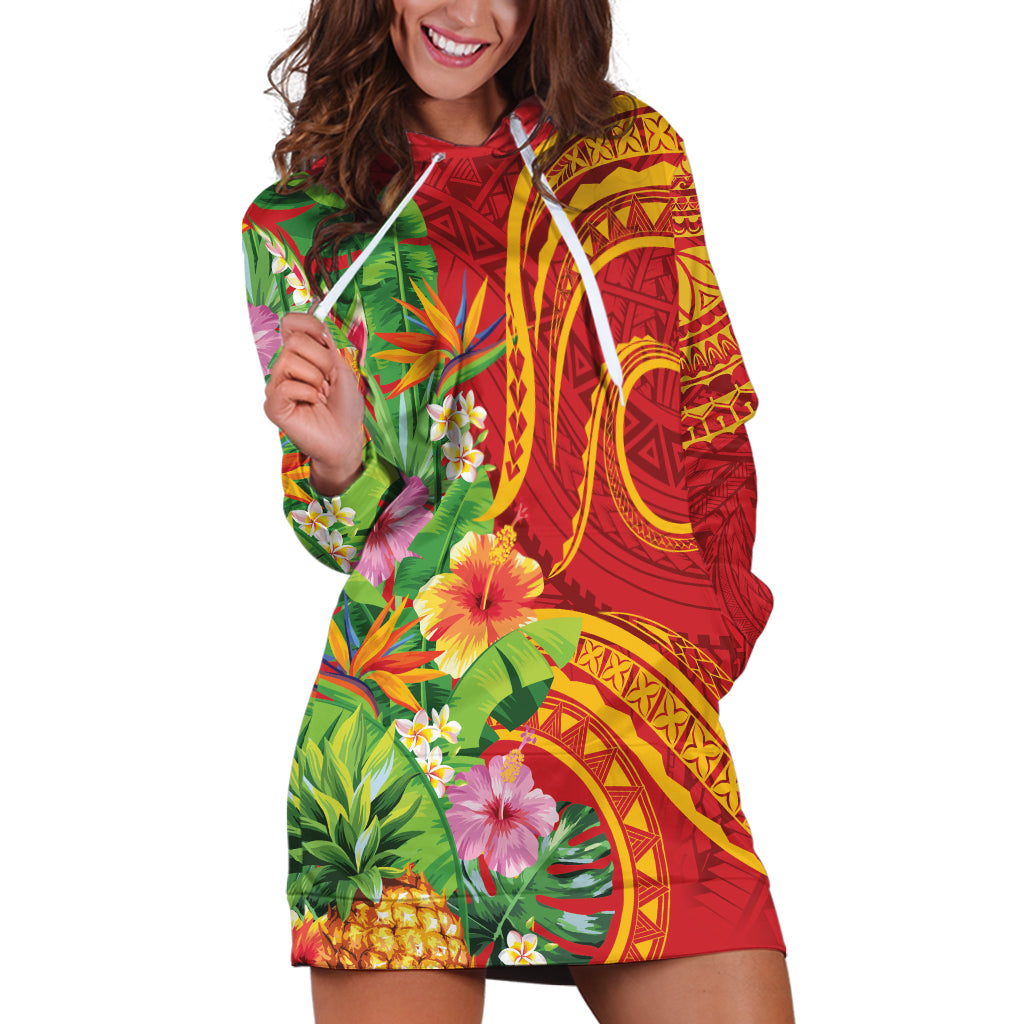 Polynesian Tribal Flower Tattoo Hoodie Dress Special Vermilion Vibe LT9 Brownish-red - Polynesian Pride