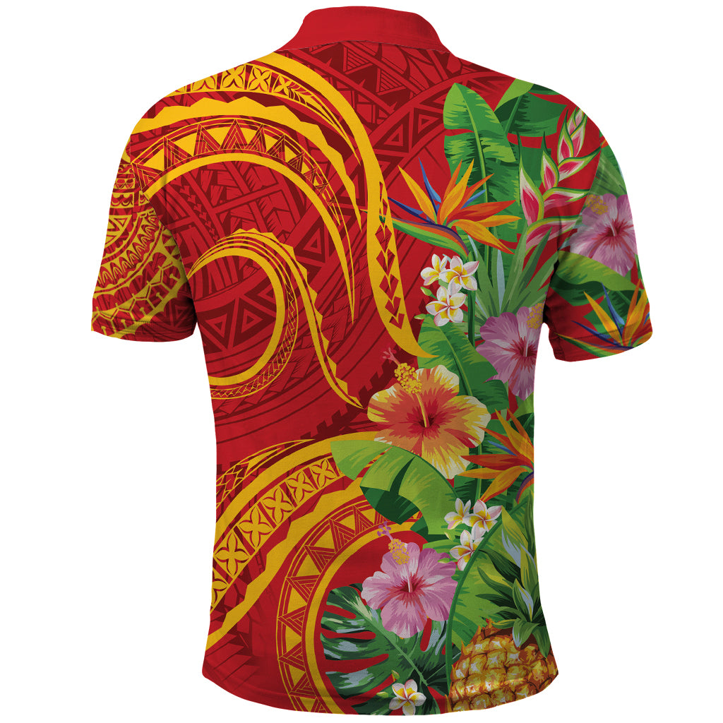 Polynesian Tribal Flower Tattoo Polo Shirt Special Vermilion Vibe LT9 - Polynesian Pride