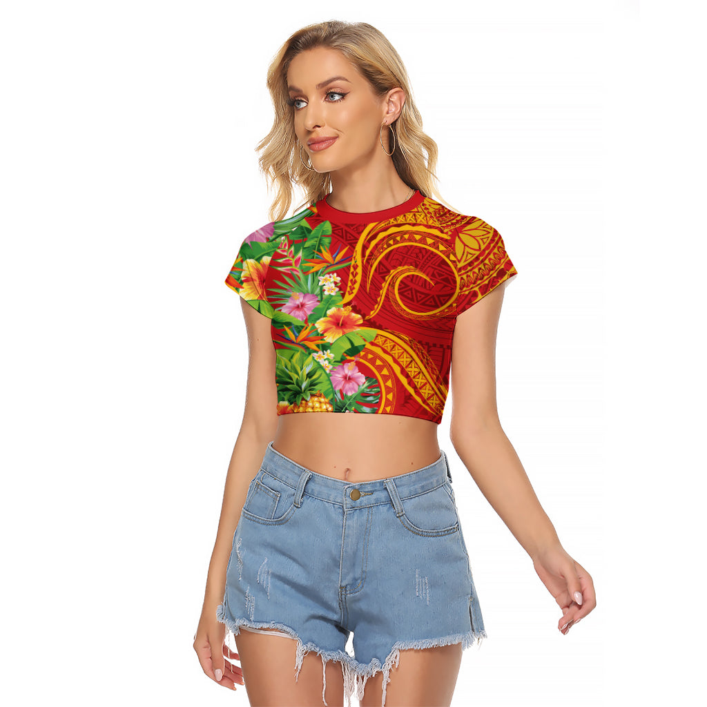 Polynesian Tribal Flower Tattoo Raglan Cropped T Shirt Special Vermilion Vibe
