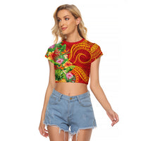 Polynesian Tribal Flower Tattoo Raglan Cropped T Shirt Special Vermilion Vibe