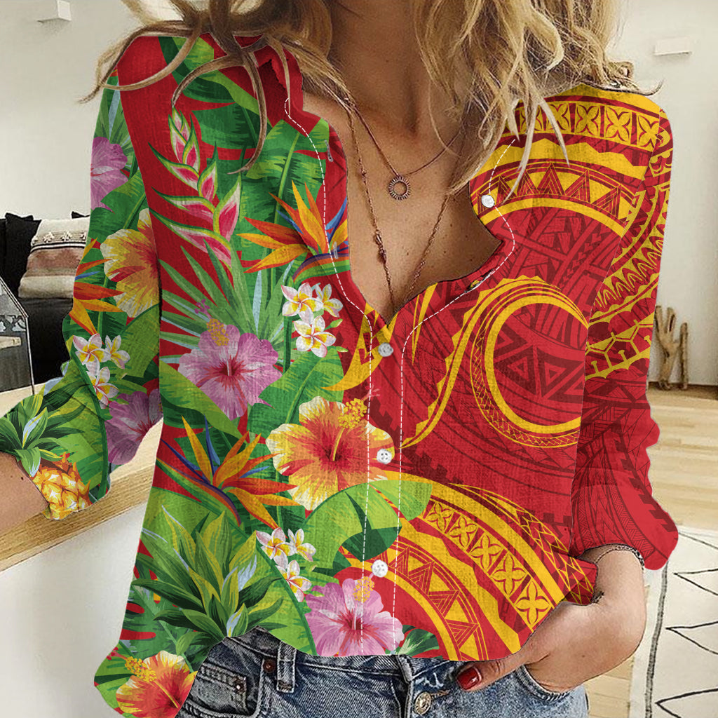 Polynesian Tribal Flower Tattoo Women Casual Shirt Special Vermilion Vibe