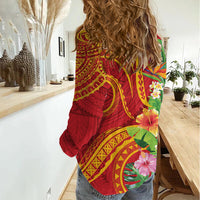 Polynesian Tribal Flower Tattoo Women Casual Shirt Special Vermilion Vibe