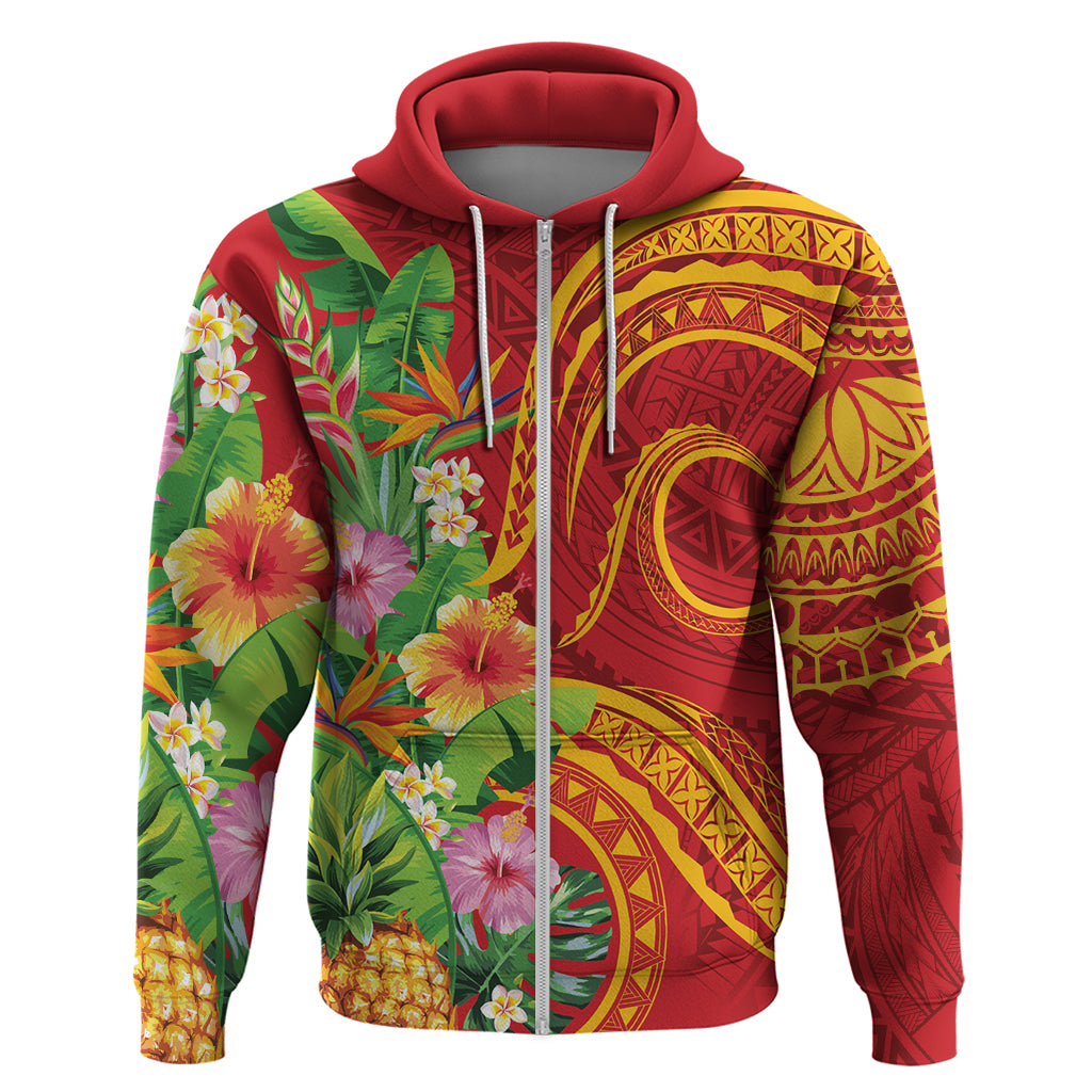 Polynesian Tribal Flower Tattoo Zip Hoodie Special Vermilion Vibe