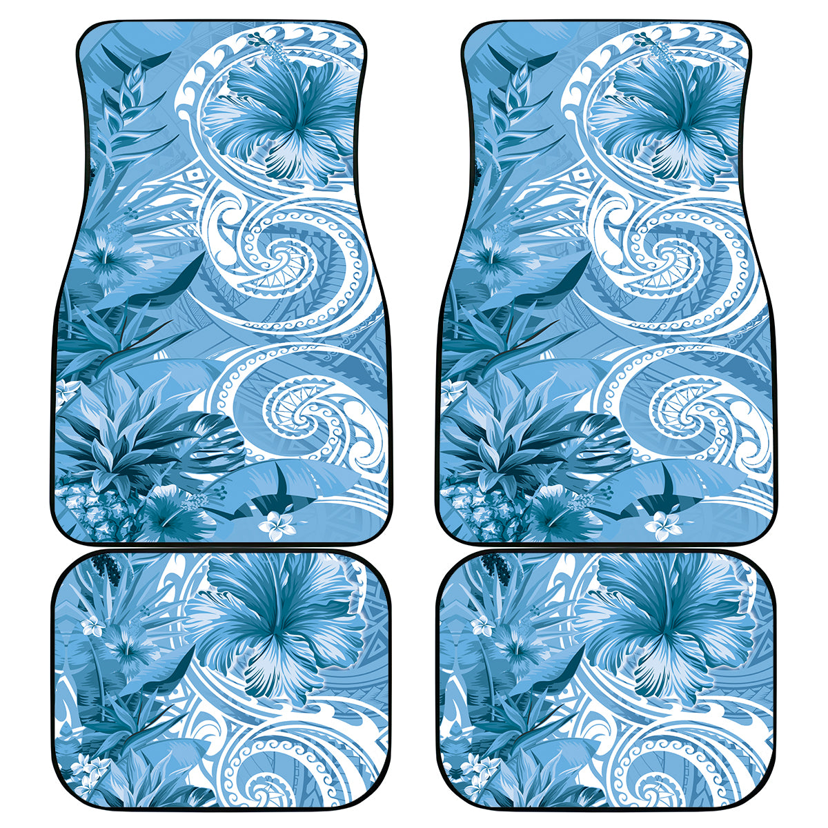 Polynesian Hibiscus Flower Tribal Car Mats Blue Color