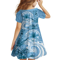 Polynesian Hibiscus Flower Tribal Family Matching Summer Maxi Dress and Hawaiian Shirt Blue Color