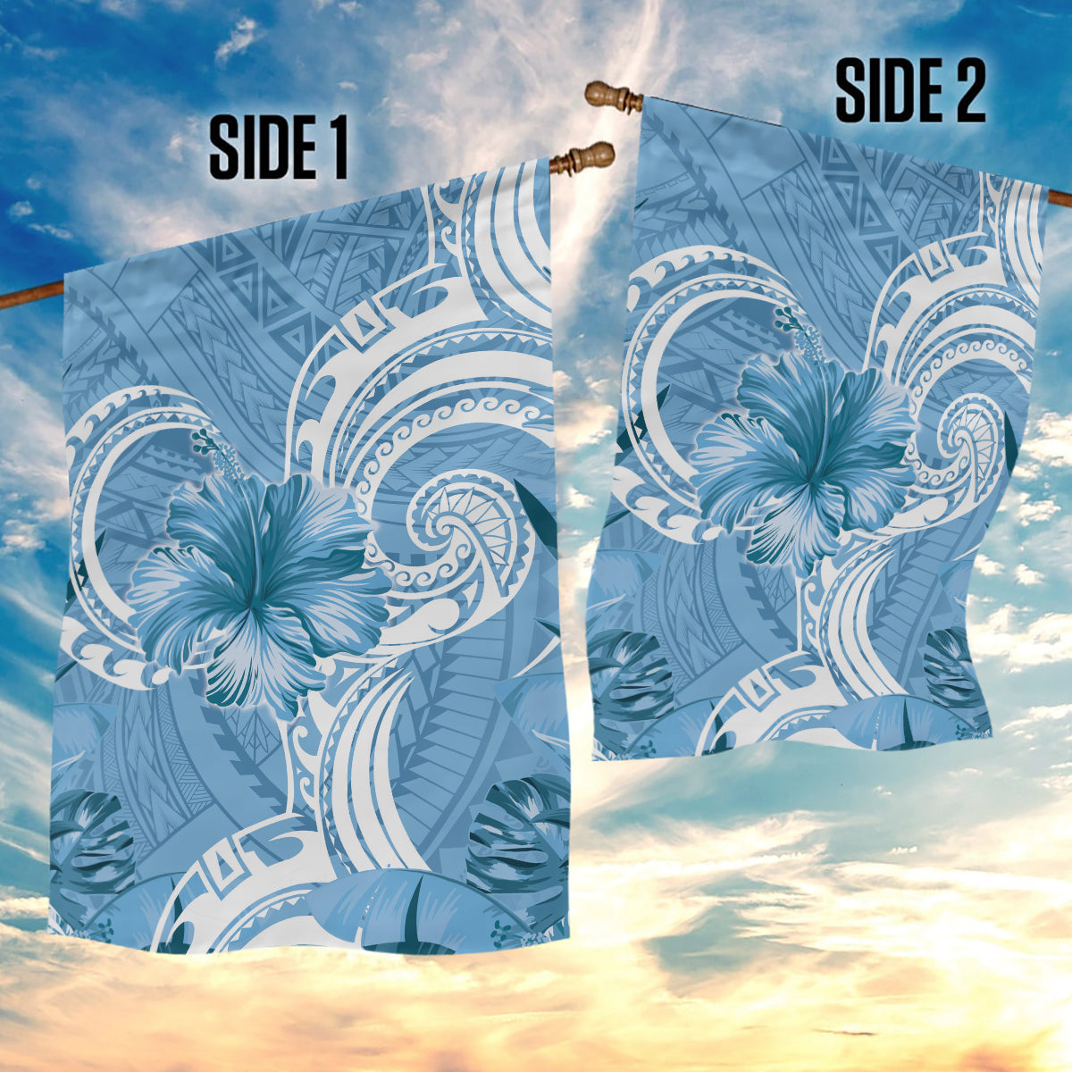 Polynesian Hibiscus Flower Tribal Garden Flag Blue Color LT9 - Polynesian Pride