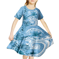 Polynesian Hibiscus Flower Tribal Kid Short Sleeve Dress Blue Color LT9 - Polynesian Pride