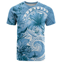 Polynesian Hibiscus Flower Tribal T Shirt Blue Color