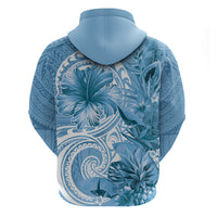 Polynesian Hibiscus Flower Tribal Zip Hoodie Blue Color