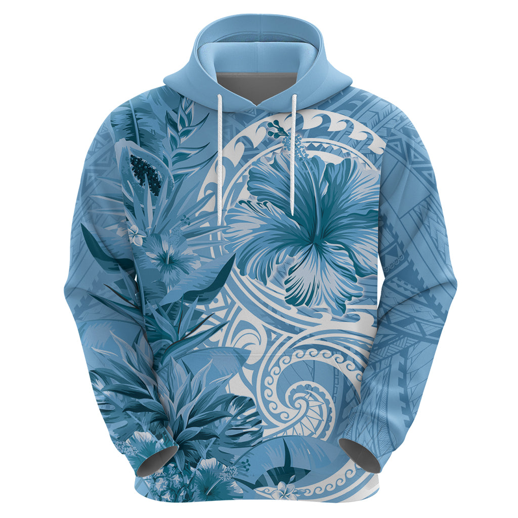 Polynesian Hibiscus Flower Tribal Zip Hoodie Blue Color