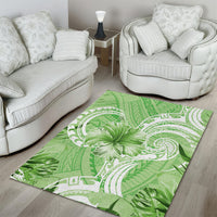 Polynesian Hibiscus Flower Tribal Area Rug Lime Green Color