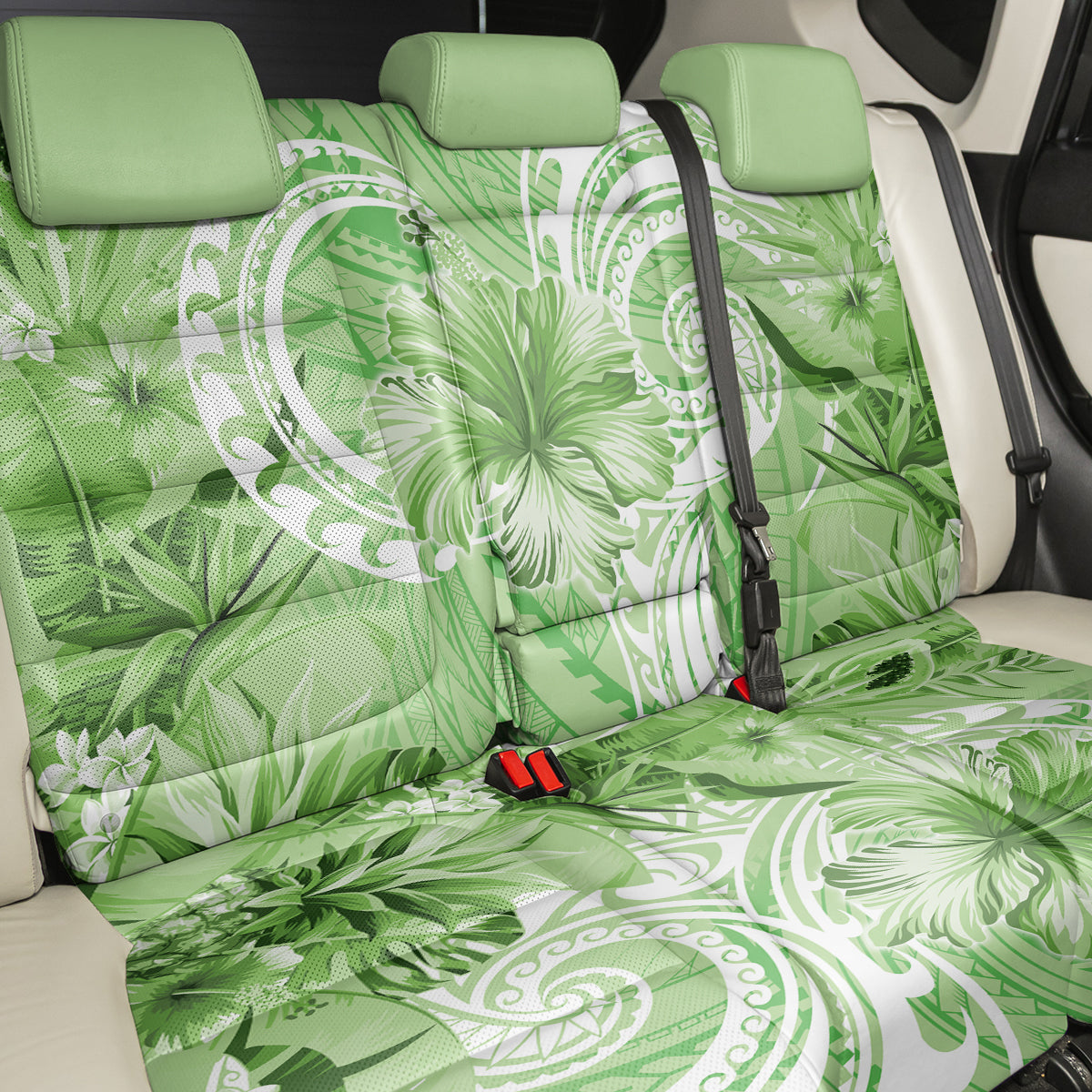 Polynesian Hibiscus Flower Tribal Back Car Seat Cover Lime Green Color LT9