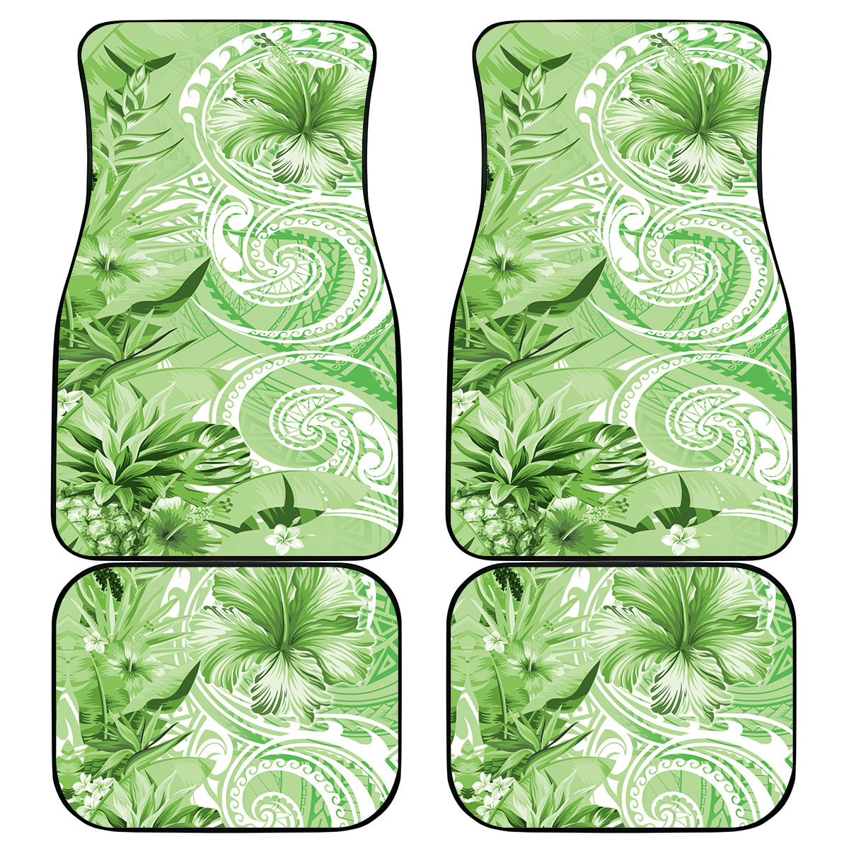 Polynesian Hibiscus Flower Tribal Car Mats Lime Green Color