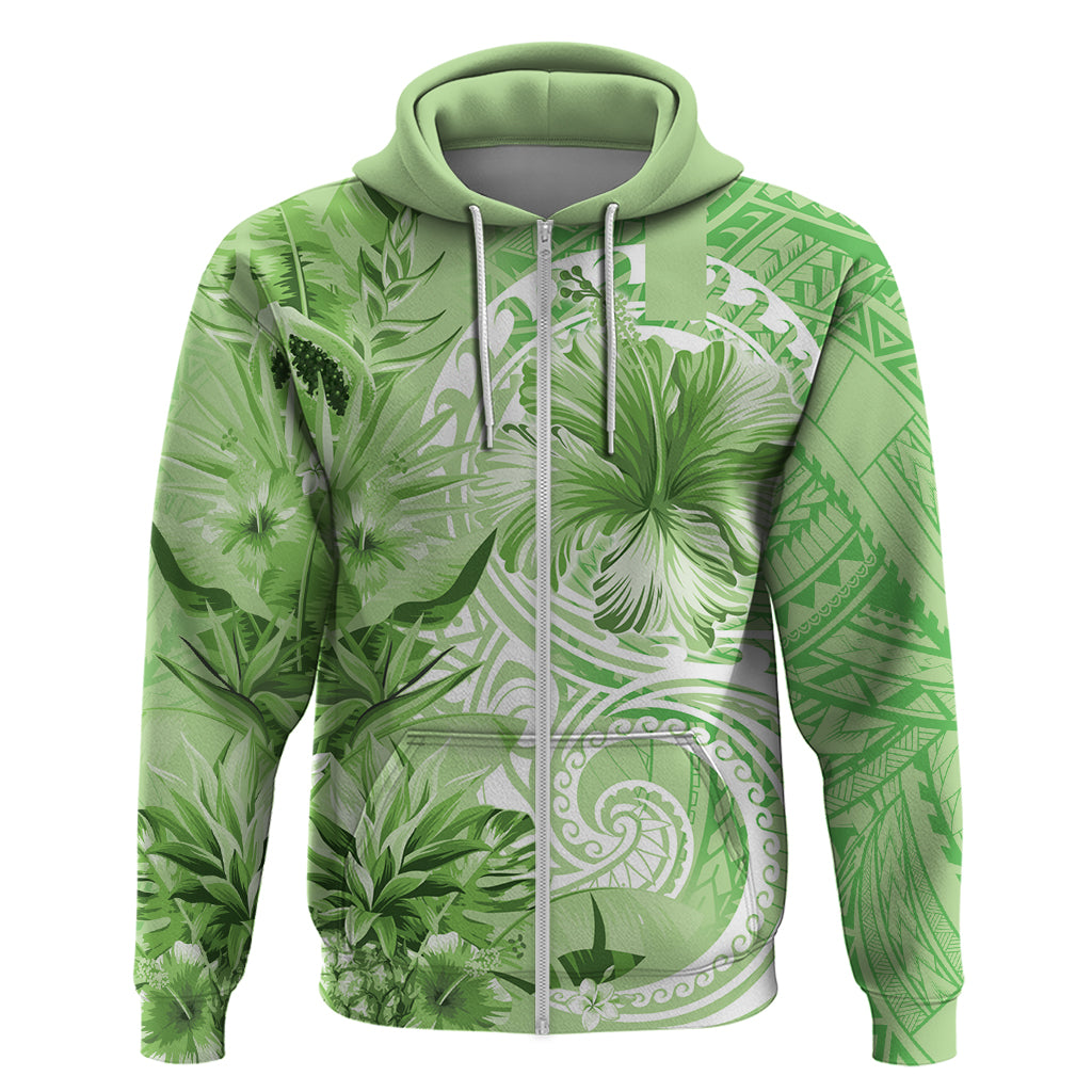 Polynesian Hibiscus Flower Tribal Hoodie Lime Green Color LT9 Zip Hoodie Lime Green - Polynesian Pride