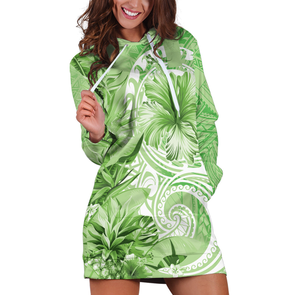 Polynesian Hibiscus Flower Tribal Hoodie Dress Lime Green Color LT9 Lime Green - Polynesian Pride