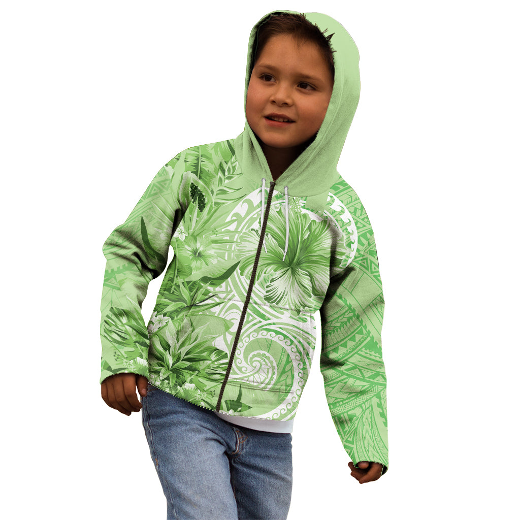 Polynesian Hibiscus Flower Tribal Kid Hoodie Lime Green Color LT9 - Polynesian Pride