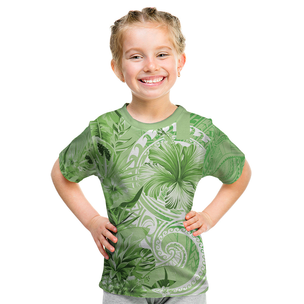 Polynesian Hibiscus Flower Tribal Kid T Shirt Lime Green Color