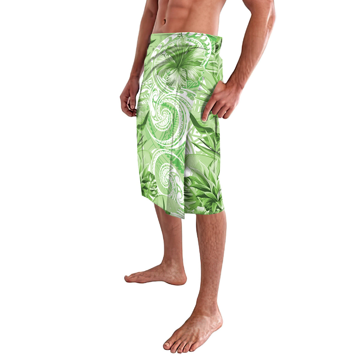 Polynesian Hibiscus Flower Tribal Lavalava Lime Green Color