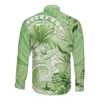 Polynesian Hibiscus Flower Tribal Long Sleeve Button Shirt Lime Green Color LT9 - Polynesian Pride