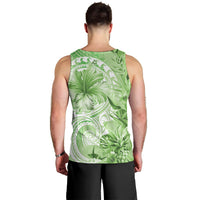 Polynesian Hibiscus Flower Tribal Men Tank Top Lime Green Color