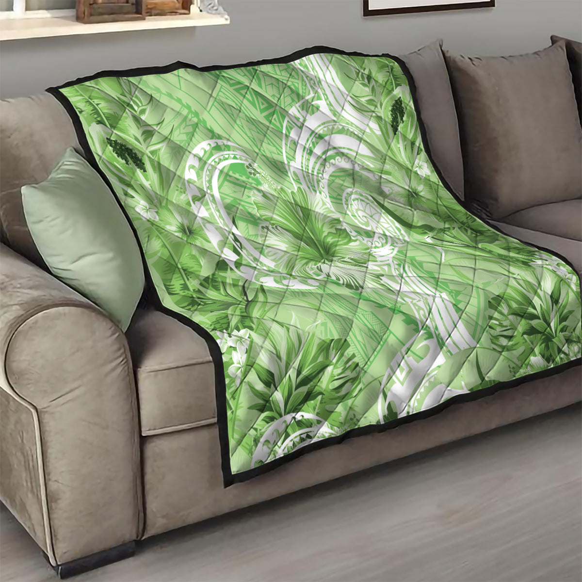 Polynesian Hibiscus Flower Tribal Quilt Lime Green Color LT9 - Polynesian Pride