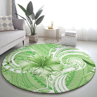 Polynesian Hibiscus Flower Tribal Round Carpet Lime Green Color LT9 - Polynesian Pride