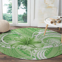 Polynesian Hibiscus Flower Tribal Round Carpet Lime Green Color LT9 - Polynesian Pride