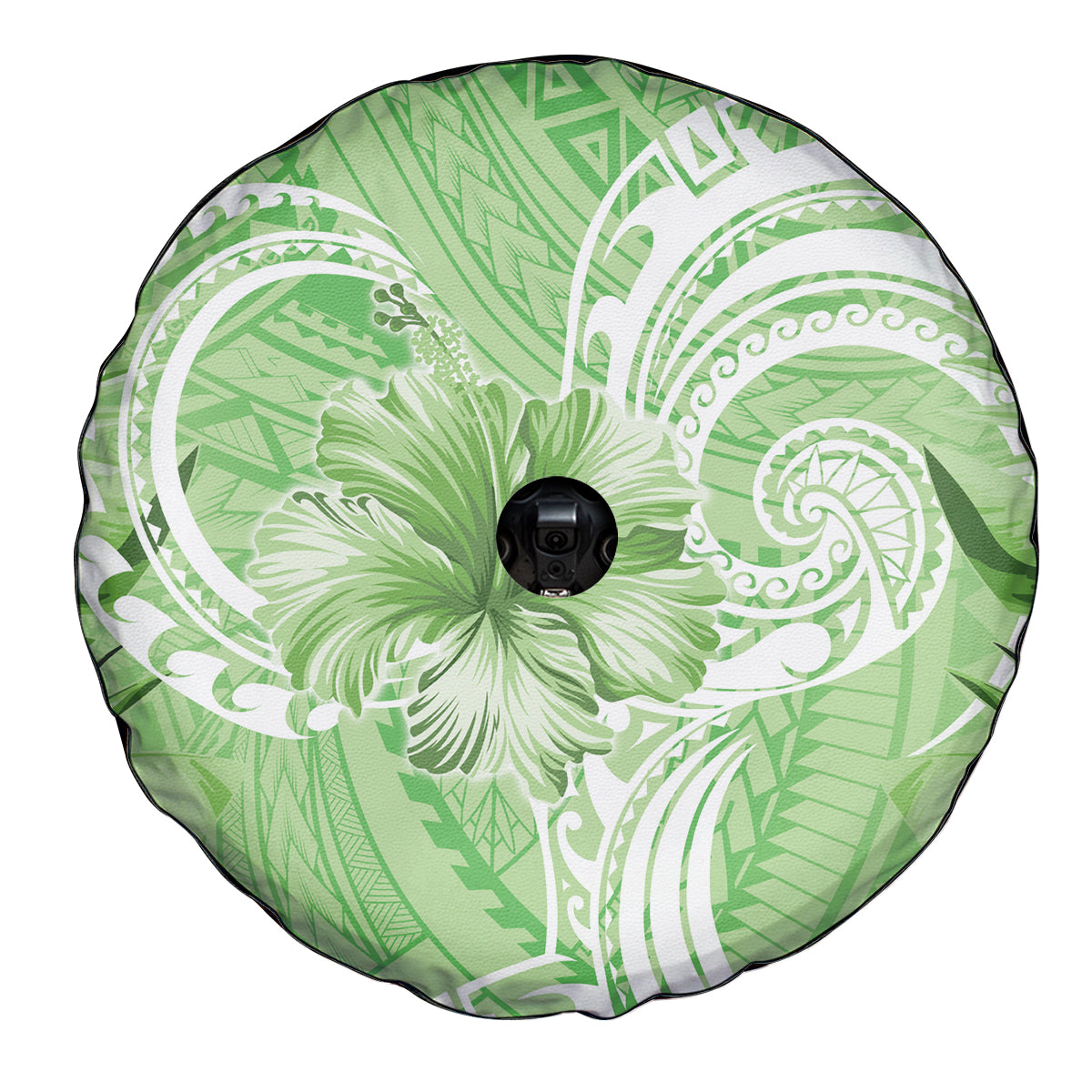 Polynesian Hibiscus Flower Tribal Spare Tire Cover Lime Green Color