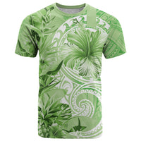 Polynesian Hibiscus Flower Tribal T Shirt Lime Green Color