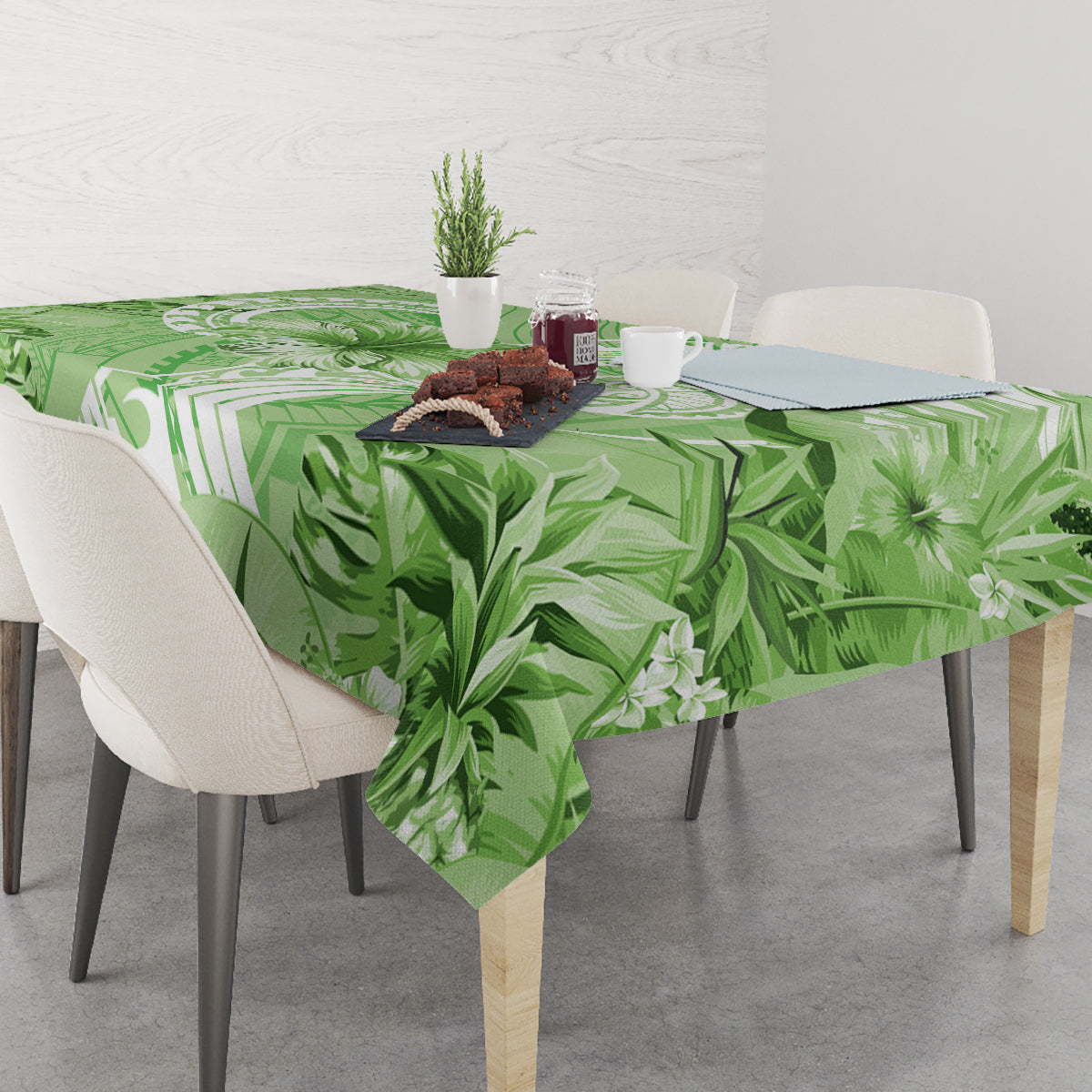 Polynesian Hibiscus Flower Tribal Tablecloth Lime Green Color LT9 - Polynesian Pride
